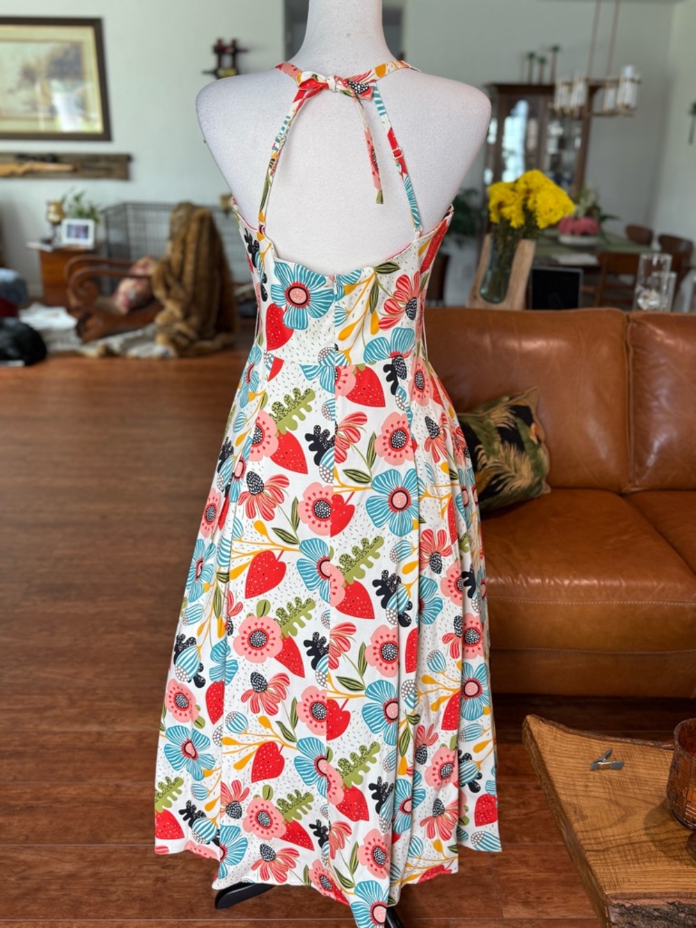 💐 Collectif Floral Tie-Waist Midi Dress Retro Picnic - Picture 3 of 17